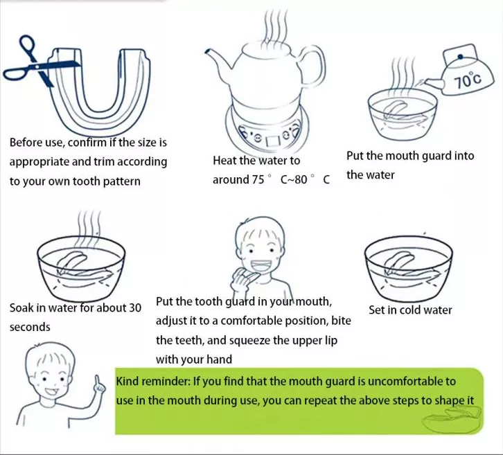 EVA mouth guard boil‑and‑bite fitting steps