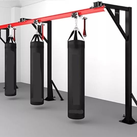 Floor-standing heavy bag stand with adjustable main post and cross braces